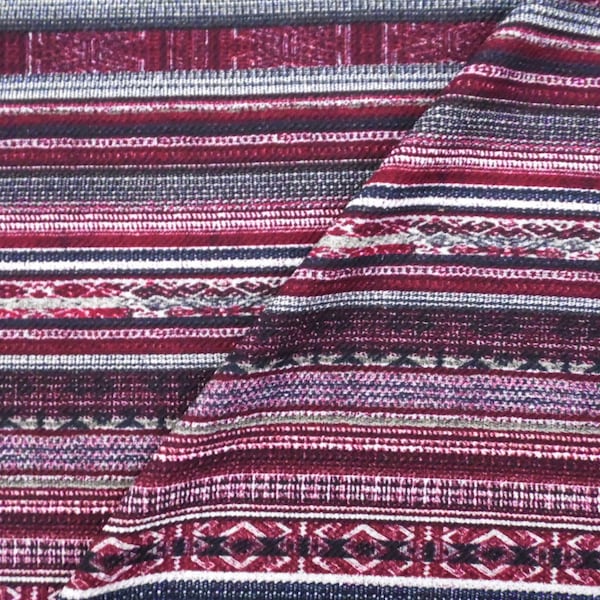 Deep Red Tribal Stripe Printed Bullet Liverpool Textured 4 way Stretch Fabric by the Yard