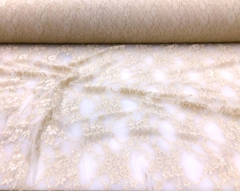 Light Brown Metallic Floral Lattice Stretch Lace Sheer Fabric by the Yard