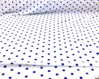 White Blue Small Polka Dots Printed Bullet Liverpool Textured 4 way Stretch Fabric by the Yard