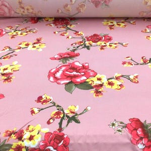 Dusty Rose Red Floral Printed Double Brushed DTY Spandex Stretch Apparel Fabric by the Yard
