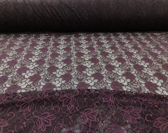 Sangria Purple Stretch Lace Embroidered Floral Sheer Fabric by the Yard