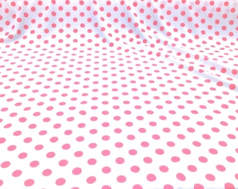 White Pink Polka Dots Printed Bullet Liverpool Textured 4 way Stretch Fabric by the Yard