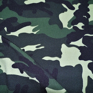 Woodland Camouflage Printed Bullet Liverpool Textured 4 way Stretch Fabric by the Yard