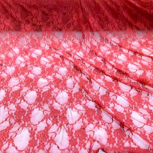 Terracotta Stretch Lace Embroidered Metallic Floral Sheer Fabric by the Yard