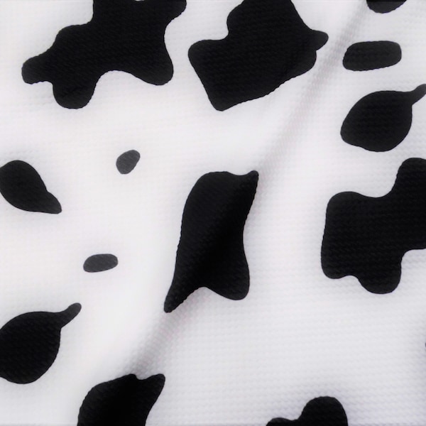 Black White Cow Printed Bullet Liverpool Textured 4 way Stretch Fabric by the Yard