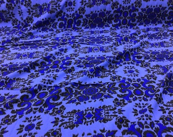 Challis Rayon Ikat Blue Black Apparel Fabric by the Yard
