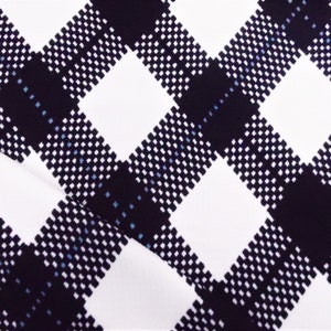 Navy White Diamond Lattice Printed Bullet Liverpool Textured 4 way Stretch Fabric by the Yard
