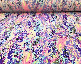 Lilac Pale Pink Abstract Floral Printed DTY Spandex Stretch Apparel Fabric by the Yard