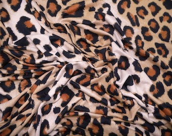 Brown Tan Black Cheetah Printed Brushed Spandex Stretch Fabric by the Yard