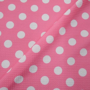 Pink White Polka Dots Printed Bullet Liverpool Textured 4 way Stretch Fabric by the Yard