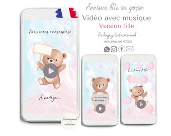 Gender reveal video announcement, girl or boy video announcement in French, baby girl gender reveal