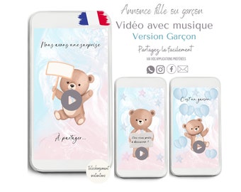 Gender reveal video announcement, girl or boy video announcement in French, baby boy gender reveal