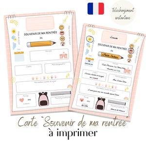 Carte Mon 1er jour d'école à compléter , Souvenir de la rentrée scolaire,  Carte à imprimer en PDF - Téléchargement instantané