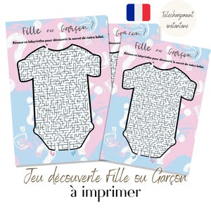 Annonce sexe bébé, révélation fille ou garçon en français, labyrinthe annonce genre bébé à imprimer, gender reveal en français