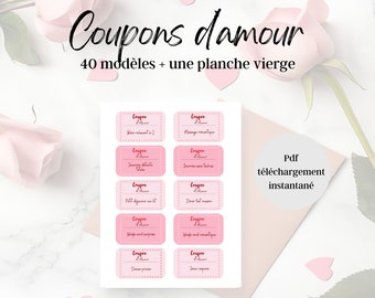 Coupons d'amour en français à imprimer | Cadeau couple Saint valentin | Cadeau de dernière minute | Téléchargement instantané