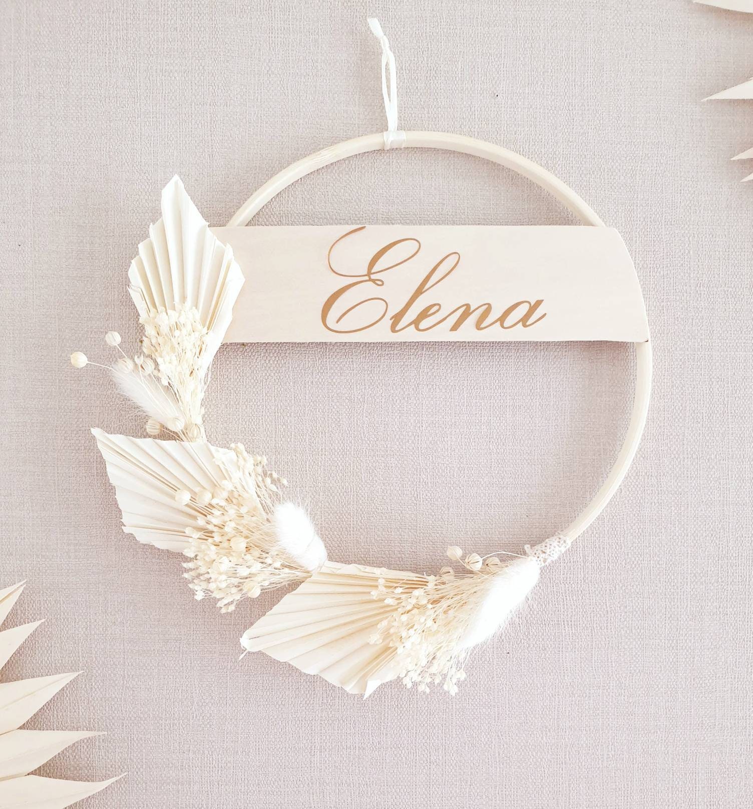 Couronne Feuilles de Palm Séchées Prénom Bébé , Enfant