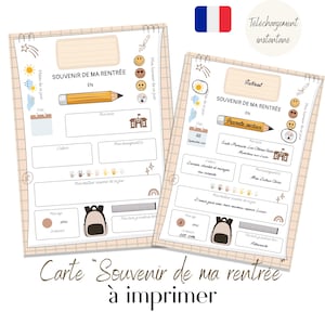 Carte "Mon 1er jour d'école" à compléter , Souvenir de la rentrée scolaire,  Carte à imprimer en PDF - Téléchargement instantané