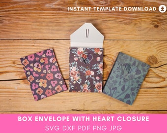 Heart Closure Paper Box Envelope SVG Template (Digital Download)