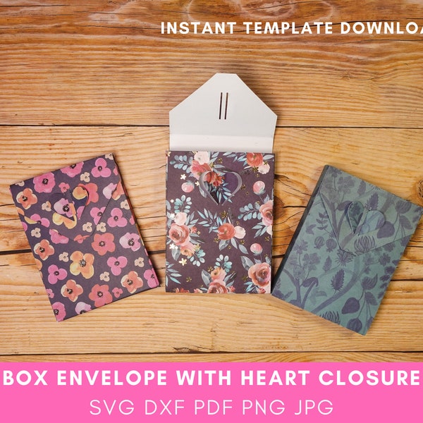 Paper Box Envelope Heart Closure SVG Template Cut Files for Jewelry Cards & Gift Cards | Digital Download | Perfect for Valentine's Day!