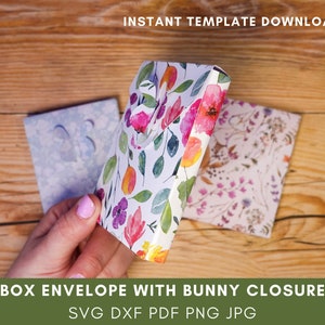 Plantilla SVG de cierre de conejo de sobre de caja de papel conejito archivos de corte para tarjetas de joyería y tarjetas de regalo / Descarga digital / ¡Perfecto para Pascua!