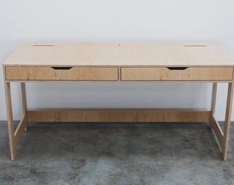 study table for home Modern two person wooden desk with drawers for study and work in home office