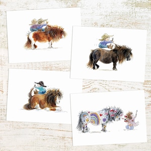 Lot de 4 cartes de voeux Pony Love - Adorables cartes de voeux A6 poney shetland et enfant cavalier