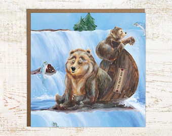 Bear Ark, Funny Bear Card – Square Watercolor Bear Greeting Card for Father's Day, Mother's Day and Birthdays