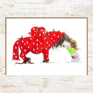 Embrulhado - Cartão de Natal de Pônei - Cartão de Natal A6 Aquarela Pônei