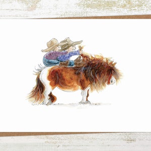 Double Dink - Cartão de felicitações de pônei e criança / Cartão de aniversário - Cartão de pônei aquarela A6