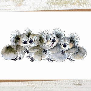 Câlins de koalas - carte de voeux de koalas australiens - guérissez bientôt - je pense à vous - carte d'amitié - carte d'art aquarelle A6