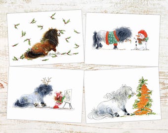 Lot de cartes de Noël cheval et poney - 4, 8 ou 20 - Cartes amusantes et adorables