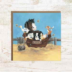 Barnyark - Carte d'anniversaire / voeux animaux de la ferme - Carte animaux de la basse-cour carrée - 148 mm x 148 mm