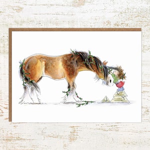 Clydie Joy - Cartão de Natal de Cavalo - Cartão de Saudação de Férias de Clydesdale - Equestre Ilustrado à Mão
