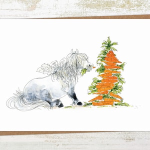Cartão de Natal de Anjo - Cartão de Arte de Luxo de Cavalo Branco - Ilustrado à Mão
