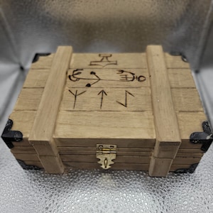 Large Engraved Wooden Box with Bind Runes