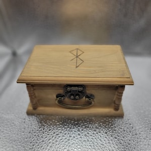 Engraved Wooden chest with Norse Pagan Bind Runes