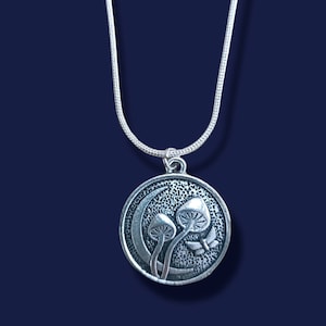 Crescent moon, mushroom and Luna moth pendant charm necklace