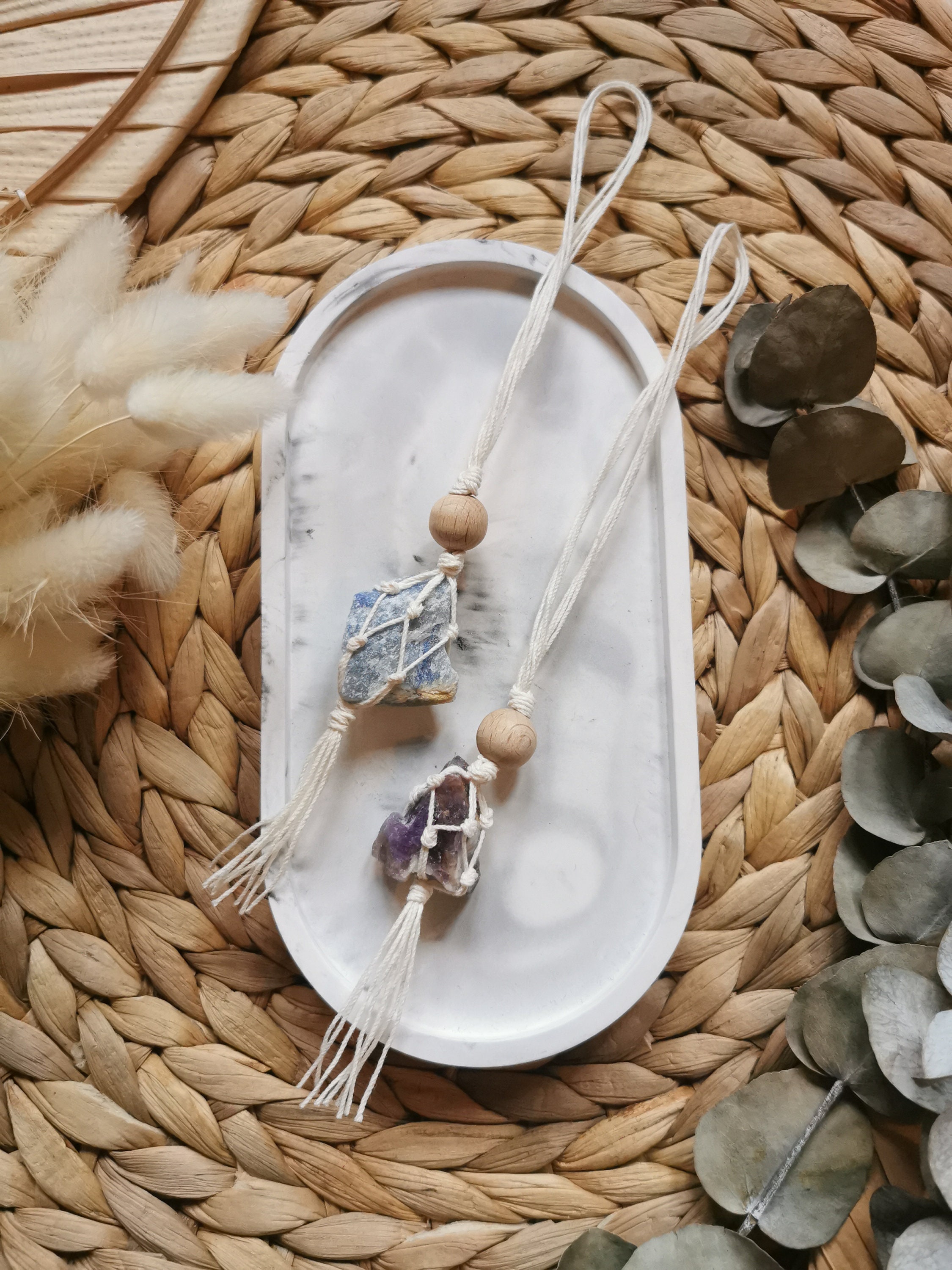 Lot De 3 Pendentifs En Cristal Bohème Macramé - Opale Rose, Quartz Rutile, Pietersite - Fait Main En Inde