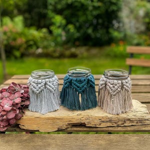 Lanterne bohème en macramé | Lanterne artisanale | Porte-bougie chauffe-plat en macramé | Cadeau écologique | Verre à bougie | Modèle : « Népal »