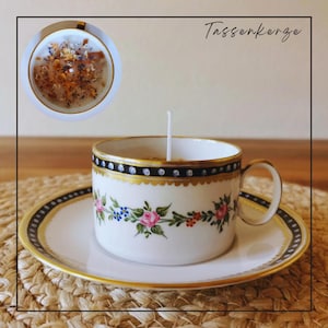 Blüten Tassenkerze in vintage Thomas Germany Porzellan Teeset | Handgemachte Boho Blumenkerze | Antique Pottery China | Geschenk für Sie