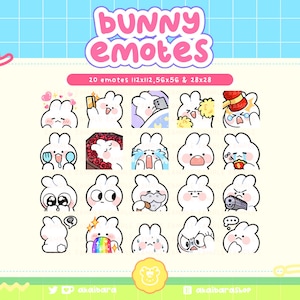 Cute White Bunny Emotes Vol. 2 | Twitch, Discord, Youtube | Streamer | Kawaii