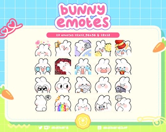 Emotes de coelhinho branco fofo Vol. 2 | Twitch, Discord, Youtube | Streamer | Kawaii