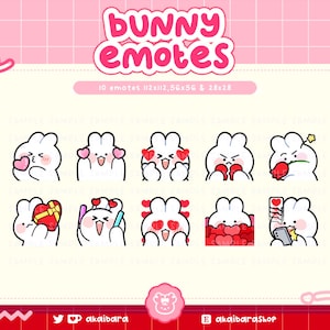 Cute White Bunny Love Emotes | Twitch, Discord, Youtube | Streamer | Kawaii