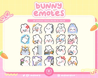 Cute White Bunny Emotes | Twitch, Discord, Youtube | Streamer | Kawaii