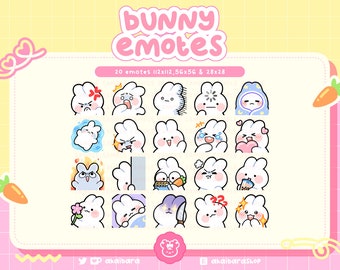Emotes fofos de coelho branco | Twitch, Discord, Youtube | Streamer | Kawaii
