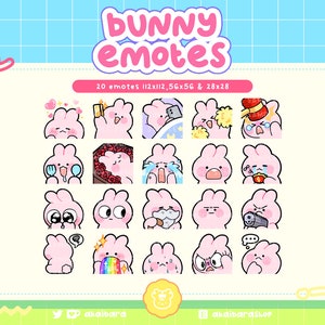 Cute Pink Bunny Emotes Vol. 2 | Twitch, Discord, Youtube | Streamer | Kawaii