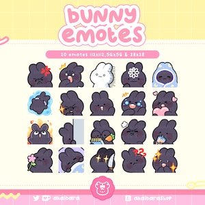 Cute Black Bunny Emotes | Twitch, Discord, Youtube | Streamer | Kawaii