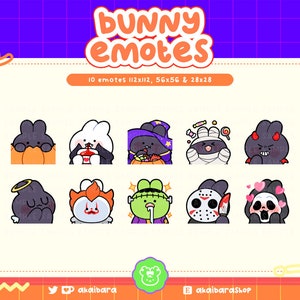 Cute Halloween Black Bunny Emotes | Twitch, Discord, Youtube | Streamer | Kawaii