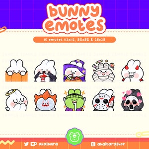 Cute Halloween White Bunny Emotes | Twitch, Discord, Youtube | Streamer | Kawaii