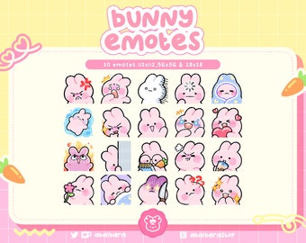 Cute Pink Bunny Emotes | Twitch, Discord, Youtube | Streamer | Kawaii